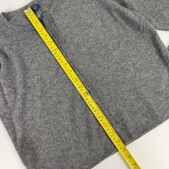 Gap Cardigan Sweater Women’s L Lambswool Blend Heather Gray Snap Beaded Cropped - Picture 13 of 15